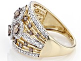 Pre-Owned Champagne And White Diamond 14k Yellow Gold 4-Stone Center Design Ring 1.50ctw