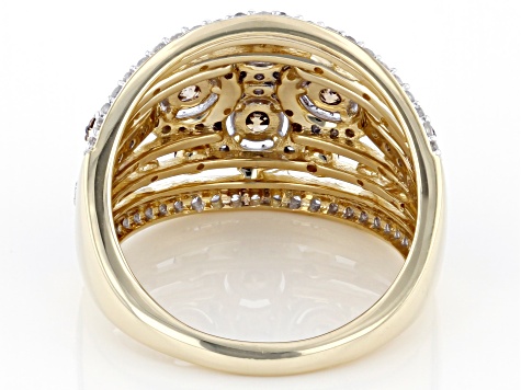Pre-Owned Champagne And White Diamond 14k Yellow Gold 4-Stone Center Design Ring 1.50ctw