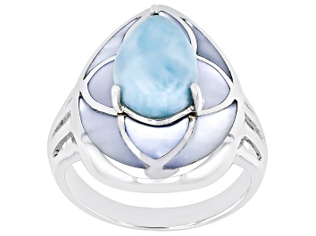 Picture of Pre-Owned Blue Larimar Rhodium Over Sterling Silver Ring