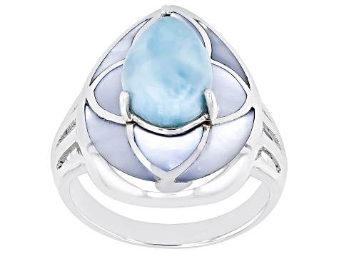 Pre-Owned Blue Larimar Rhodium Over Sterling Silver Ring