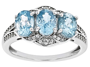 Pre-Owned Blue Zircon Rhodium Over Sterling Silver Ring 3.14ctw