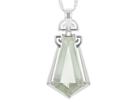 Pre-Owned Green Prasiolite Rhodium Over Sterling silver Pendant With Chain 9.35ct