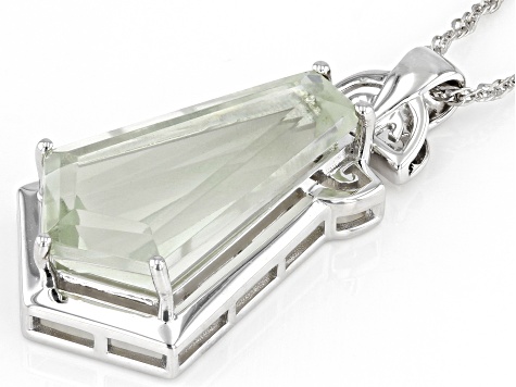 Pre-Owned Green Prasiolite Rhodium Over Sterling silver Pendant With Chain 9.35ct