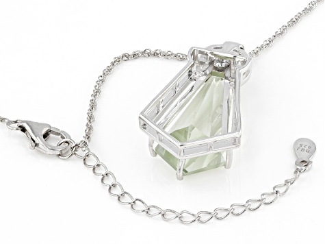 Pre-Owned Green Prasiolite Rhodium Over Sterling silver Pendant With Chain 9.35ct