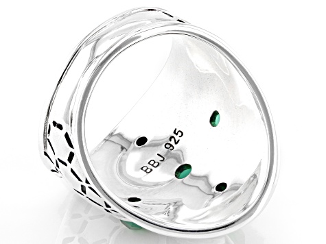 Pre-Owned Green Onyx Rhodium Over Silver Honeycomb Ring