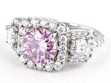 Pre-Owned Pink And Colorless Moissanite Platineve Ring 3.38ctw DEW