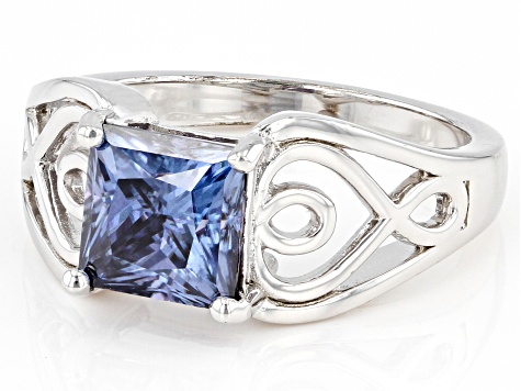 Pre-Owned Blue Moissanite Platineve Solitaire Ring 2.30ct DEW.