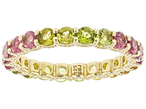 Pre-Owned Multi-Color Tourmaline 18K Yellow Gold Over Sterling Silver Eternity Ring 1.79ctw