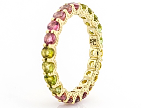 Pre-Owned Multi-Color Tourmaline 18K Yellow Gold Over Sterling Silver Eternity Ring 1.79ctw