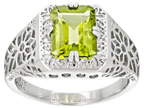 Pre-Owned Green Peridot Rhodium Over Sterling Silver Ring 2.20ct