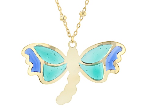 Pre-Owned 10K Yellow Gold Dragonfly Enamel Necklace