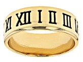 Pre-Owned Black Enamel Engraved Roman Numeral Gold Tone Mens Band Ring
