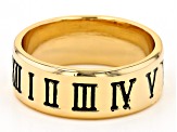 Pre-Owned Black Enamel Engraved Roman Numeral Gold Tone Mens Band Ring