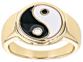Pre-Owned Black and White Enamel Gold Tone Yin and Yang Ring