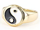 Pre-Owned Black and White Enamel Gold Tone Yin and Yang Ring