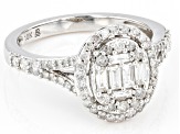 Pre-Owned White Diamond 10k White Gold Oval Cluster Ring 0.75ctw