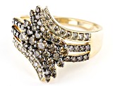 Pre-Owned Shades Of Champagne Diamond 10k Yellow Gold Cluster Bypass Ring 0.85ctw