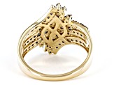 Pre-Owned Shades Of Champagne Diamond 10k Yellow Gold Cluster Bypass Ring 0.85ctw