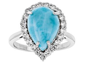 Pre-Owned Blue Larimar Rhodium Over Sterling Silver Ring 0.68ctw