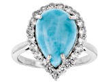 Pre-Owned Blue Larimar Rhodium Over Sterling Silver Ring 0.68ctw