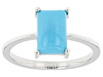 Picture of Pre-Owned Blue Sleeping Beauty Turquoise Rhodium Over Sterling Silver Ring