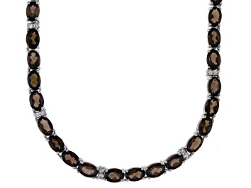 Picture of Pre-Owned Brown Smoky Quartz Rhodium Over Sterling Silver Tennis Necklace 27.38ctw