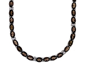 Pre-Owned Brown Smoky Quartz Rhodium Over Sterling Silver Tennis Necklace 27.38ctw