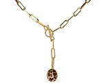 Pre-Owned 18k Yellow Gold Over Bronze Paperclip Toggle Necklace With Leopard Enamel Drop