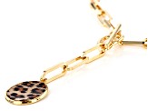 Pre-Owned 18k Yellow Gold Over Bronze Paperclip Toggle Necklace With Leopard Enamel Drop