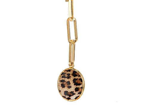 Pre-Owned 18k Yellow Gold Over Bronze Paperclip Toggle Necklace With Leopard Enamel Drop