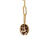 Pre-Owned 18k Yellow Gold Over Bronze Paperclip Toggle Necklace With Leopard Enamel Drop