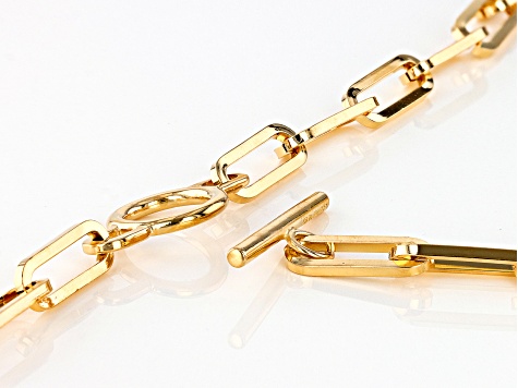 Pre-Owned 18k Yellow Gold Over Bronze Paperclip Toggle Necklace With Leopard Enamel Drop