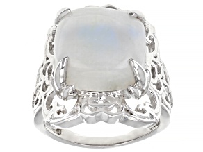 Pre-Owned White Rainbow Moonstone Rhodium Over Sterling Silver Ring