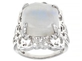 Pre-Owned White Rainbow Moonstone Rhodium Over Sterling Silver Ring