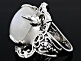 Pre-Owned White Rainbow Moonstone Rhodium Over Sterling Silver Ring