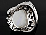 Pre-Owned White Rainbow Moonstone Rhodium Over Sterling Silver Ring