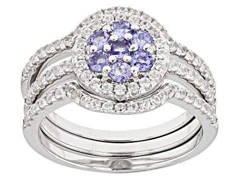Pre-Owned Blue Tanzanite Rhodium Over Sterling Silver Ring Set of 3 1.10ctw