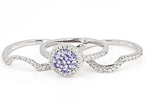 Pre-Owned Blue Tanzanite Rhodium Over Sterling Silver Ring Set of 3 1.10ctw