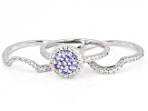 Pre-Owned Blue Tanzanite Rhodium Over Sterling Silver Ring Set of 3 1.10ctw