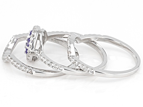 Pre-Owned Blue Tanzanite Rhodium Over Sterling Silver Ring Set of 3 1.10ctw