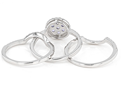 Pre-Owned Blue Tanzanite Rhodium Over Sterling Silver Ring Set of 3 1.10ctw