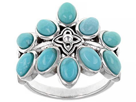 Pre-Owned Blue Turquoise Rhodium over Sterling Silver Ring