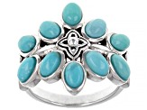 Pre-Owned Blue Turquoise Rhodium over Sterling Silver Ring