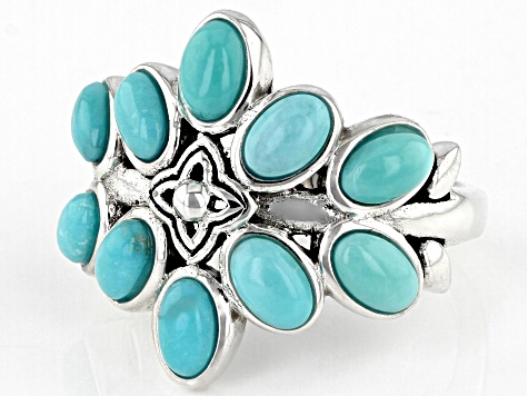 Pre-Owned Blue Turquoise Rhodium over Sterling Silver Ring