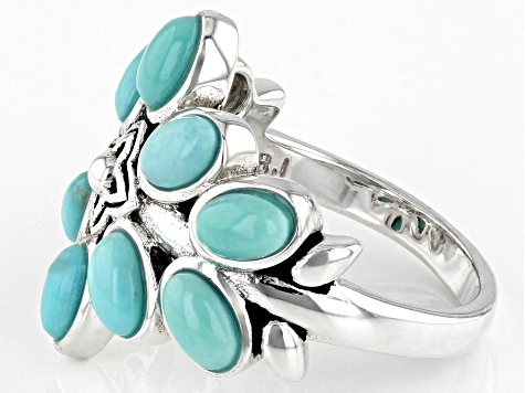 Pre-Owned Blue Turquoise Rhodium over Sterling Silver Ring