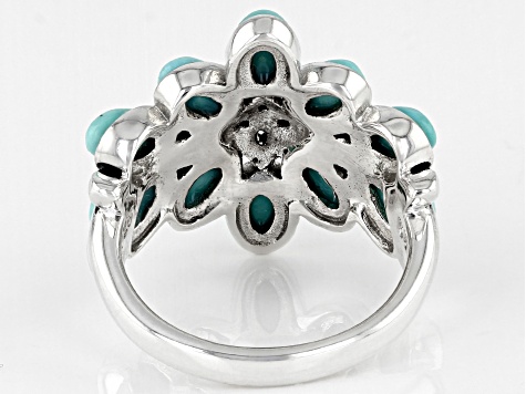 Pre-Owned Blue Turquoise Rhodium over Sterling Silver Ring