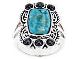 Pre-Owned Blue Turquoise & Hematine Rhodium Over Silver Ring