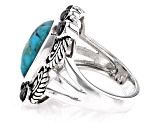 Pre-Owned Blue Turquoise & Hematine Rhodium Over Silver Ring