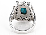 Pre-Owned Blue Turquoise & Hematine Rhodium Over Silver Ring