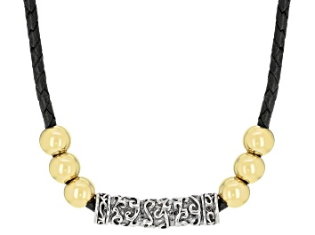 Picture of Pre-Owned Mens Rhodium And 18k Gold Over Silver Necklace With 20" Leather Cord